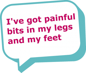 Speech bubble saying "I've got painful bits in my legs and feet"